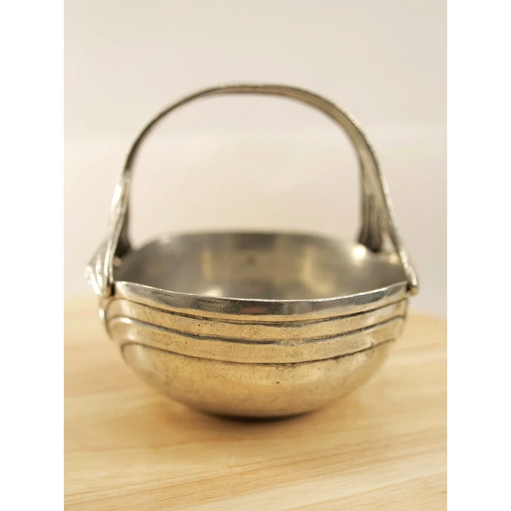 VINTAGE METAL PEWTER 95% ZINN BASKET CANDY BOWL EMBOSSED Flower DESIGN